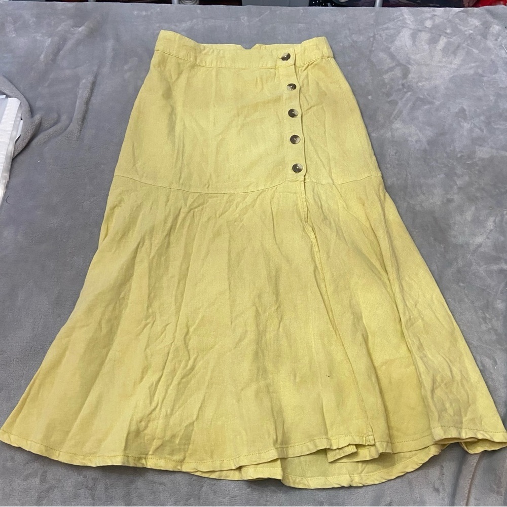 Free People poppy linen button front split midi skirt yellow 4164 - Picture 4 of 13